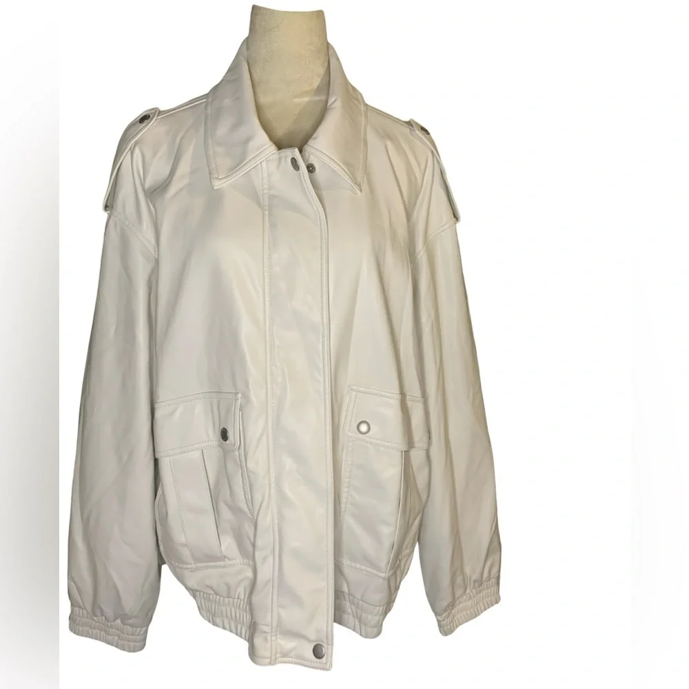 levis faux leather dad bomber jacket in oyster-NWT